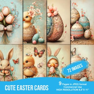 Ostern Ephemera Bundle Junk Journal druckbare niedliche Blumen Häschen Eier ATC Postkarte rustikalen Frühling Seiten Retro Papier antike Karte