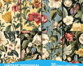Vintage Botanical Seamless Patterns, Vintage Digital Papers, Commercial Use, Vintage Botanical, Instant Download, Seamless Flower