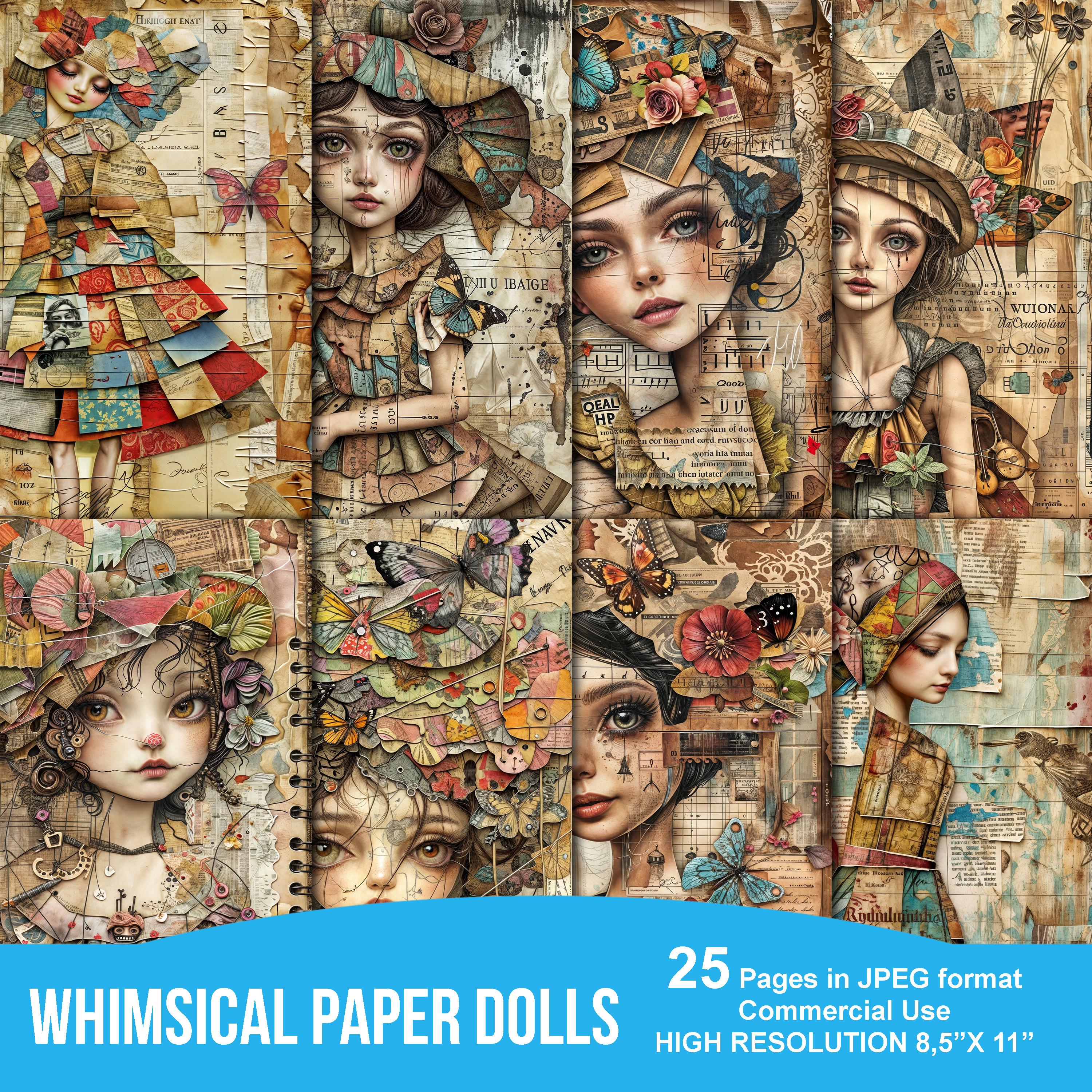 Whimsical Paper Doll Junk Journal Printable Pages, Junk Journal Kit ...