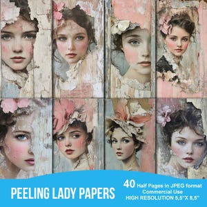 Papier peint et peinture portrait de jeune femme journal imprimable indésirable demi-papier arrière-plan scrapbooking artisanat techniques mixtes carte étiquette livre de découpage