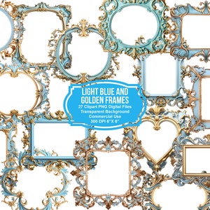 Light Blue Frames Clipart - Rococo And Baroque Vintage Clip Art Graphics For Altered Art Or Junk Journals. Instant Download-Commercial Use