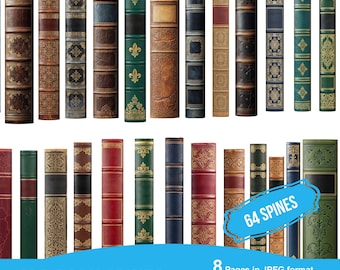 Vintage Leather Book Spines, Dark Academia Ephemera (Digital)