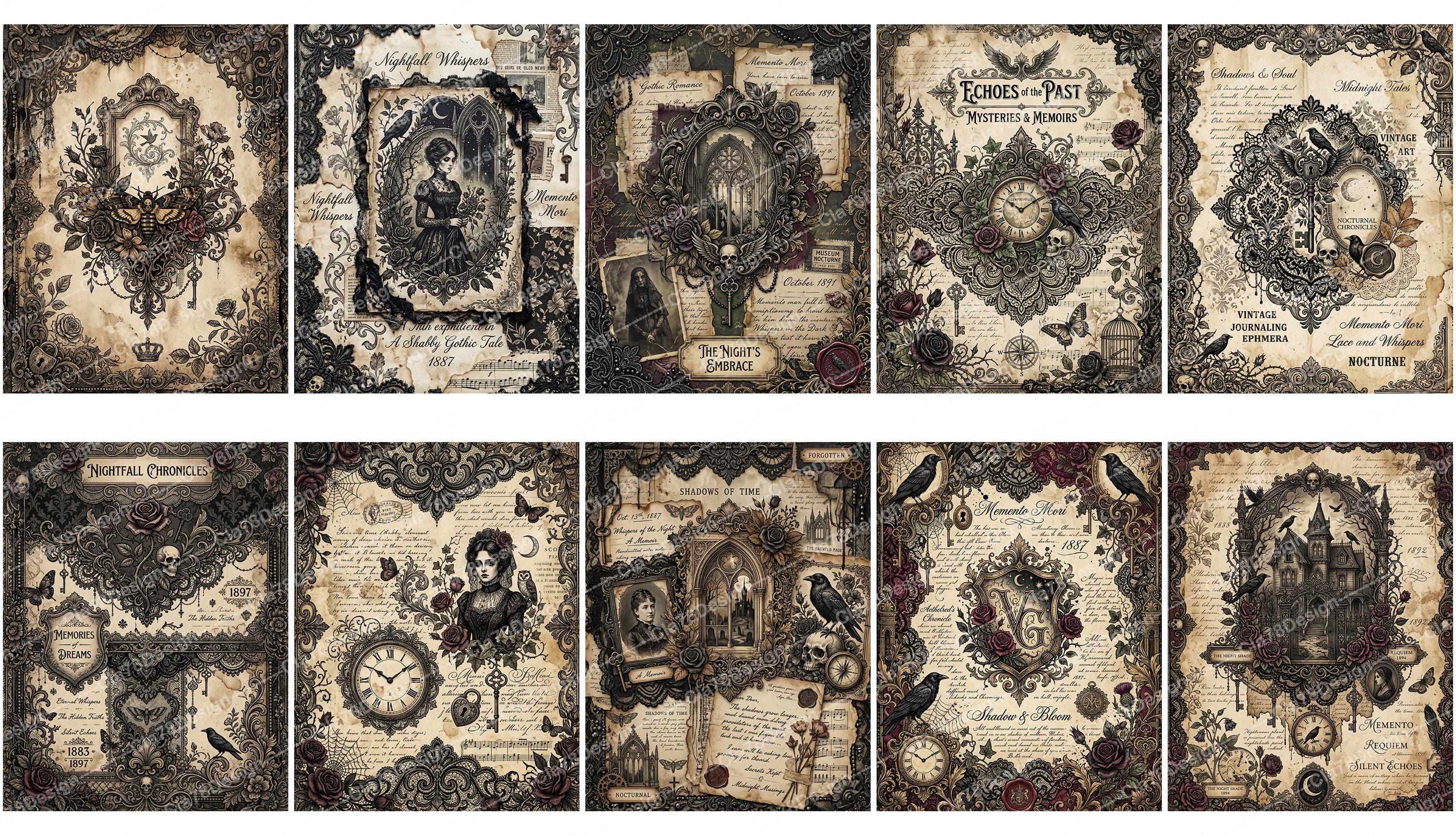 Gothic Romance Digital Paper, Dark Academia Junk Journal Pages, Vintage ...
