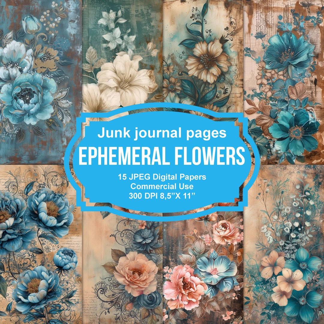 15 Ephemera Flower Junk Journal Printable Pages, Junk Journal Kit ...
