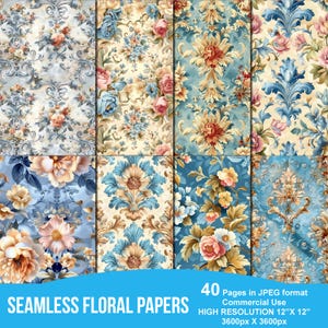 Seamless Rococo Palace Wallpaper Digital Paper, seamless patterns, instant download vintage scrapbook paper, printable backgrounds