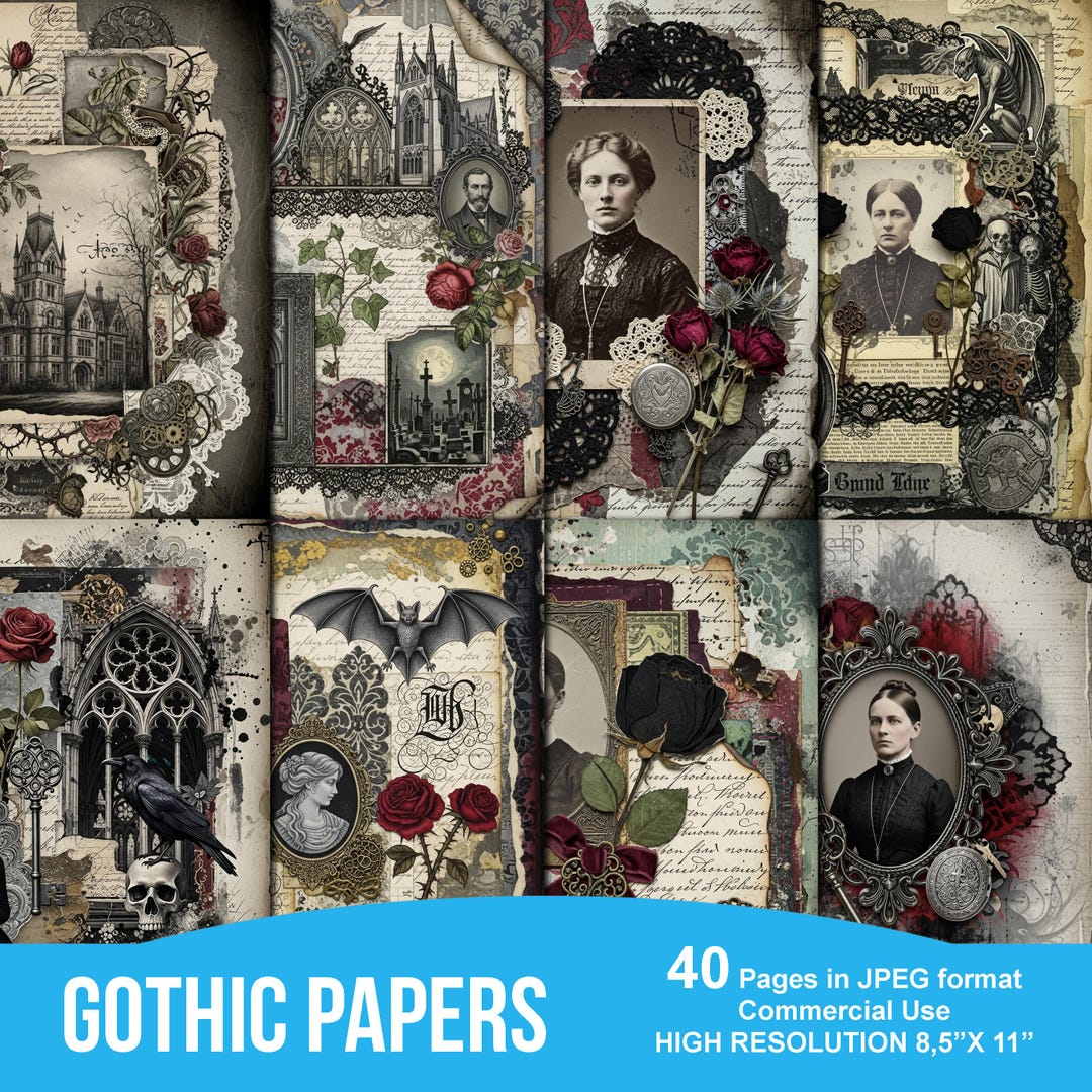 Gothic Junk Journal Pages, Dark Academia Digital Paper, Victorian ...