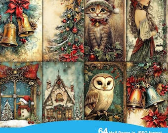 Vintage Christmas Junk Journal Printable Pages, Junk Journal Kit, Scrapbook printable, Printable Paper, Digital Collage, Instant Download