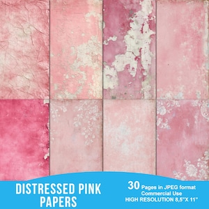 Distressed Pink Digital Junk Journal Papers, Watercolor Printables, Pink Digital Paper, Vintage Pink Junk Journal Kit, Digital Download