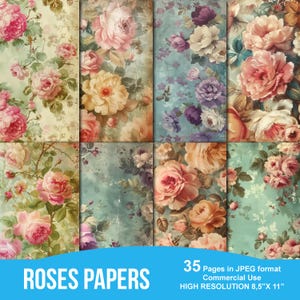 Shabby Chic Roses Junk Journal Printable Pages, Junk Journal Kit, Scrapbook printable, Printable Paper, Digital Collage, Instant Download
