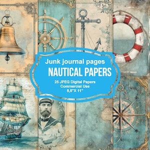 Vintage Nautical Junk Journal Pages imprimables, kit de journal indésirable, scrapbooking imprimable, papier imprimable, collage numérique, téléchargement immédiat