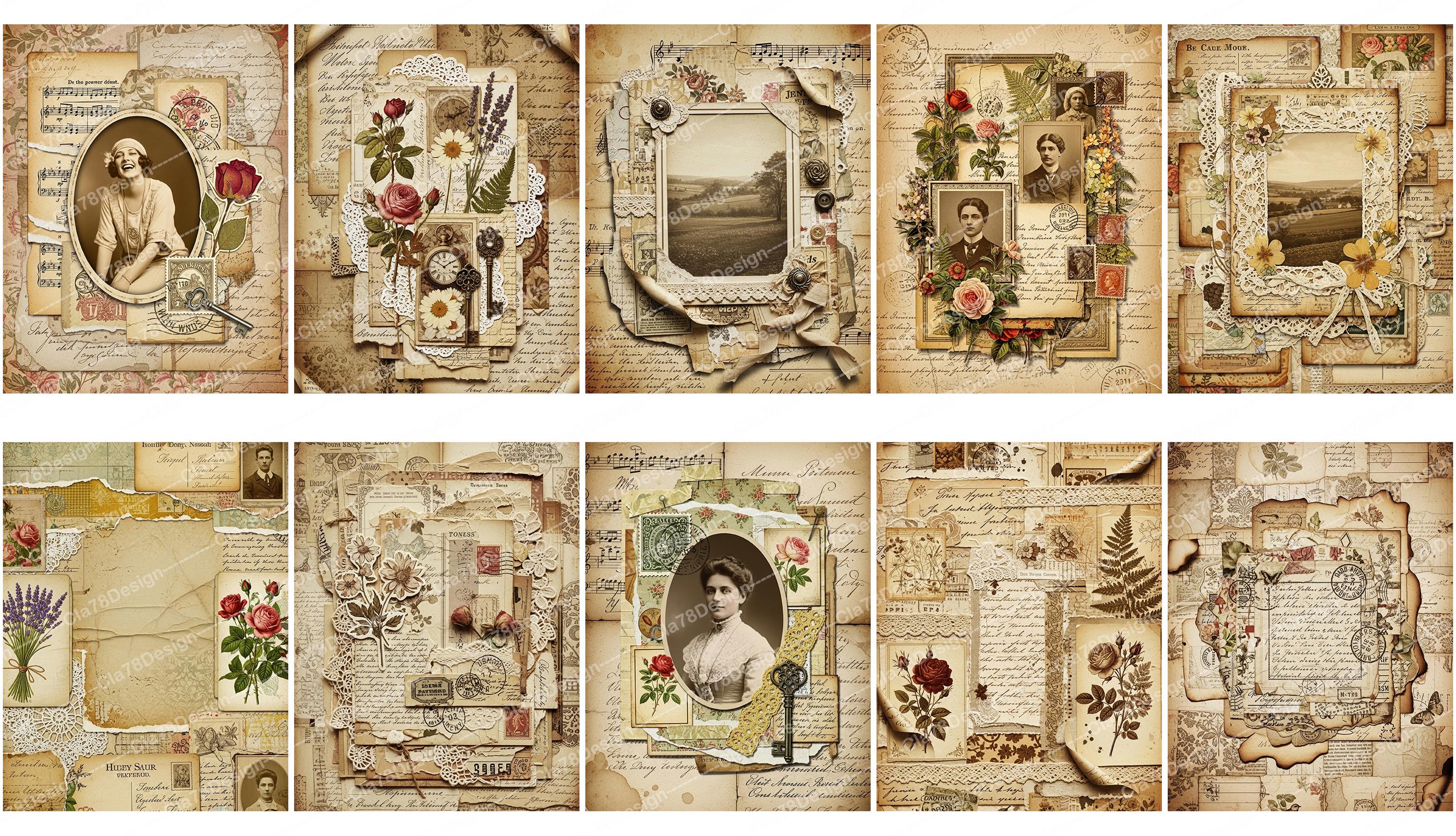 Vintage Junk Journal Kit, Shabby Chic Ephemera, Victorian Digital Paper ...