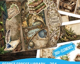 Enchanted Forest Library Folio Mega Bundle, Fairycore Junk Journal Kit, Dark Academia Loaded Envelope, Magical Book Lover Ephemera Pack