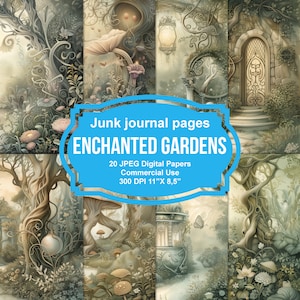 Papiers numériques Jardin enchanté - Pages magiques de journal indésirable floral pour le scrapbooking, kit d'éphémères botaniques vintage imprimable