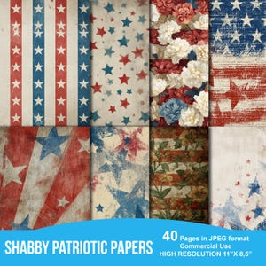 Shabby Patriotic Junk Journal Kit, Junk Journal Printable, Junk Journal Paper, Scrapbook Paper, Patriotic, Fourth of July, 4th of July