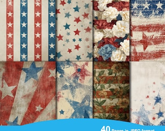 Kit de diario basura patriótico desgastado, papel del 4 de julio (descarga digital)