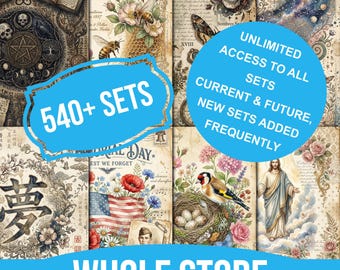 Whole Shop Junk Journal Bundle | Lifetime Access Digital Paper Pass | Vintage Scrapbook Ephemera & Fussy Cuts | Mega Crafting Kit