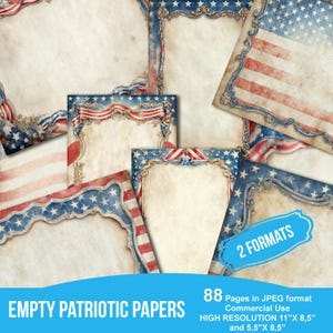 Pages patriotiques du journal indésirable de l'Amérique, papier de scrapbooking numérique, imprimable Etats-Unis, feuille de collage du 4 juillet, éphémères vintage, téléchargement grunge
