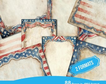 Vaterielisch Amerika Junk Journal Seiten, digitales Scrapbook Papier, USA zum ausdrucken, 4