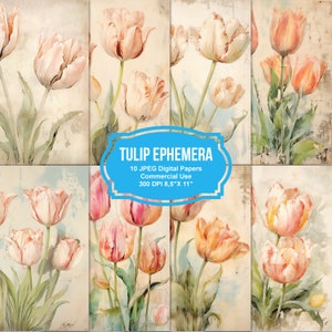10 pages imprimables Tulip Ephemera Junk Journal, kit de journal indésirable, scrapbooking imprimable, papier imprimable, collage numérique, téléchargement immédiat