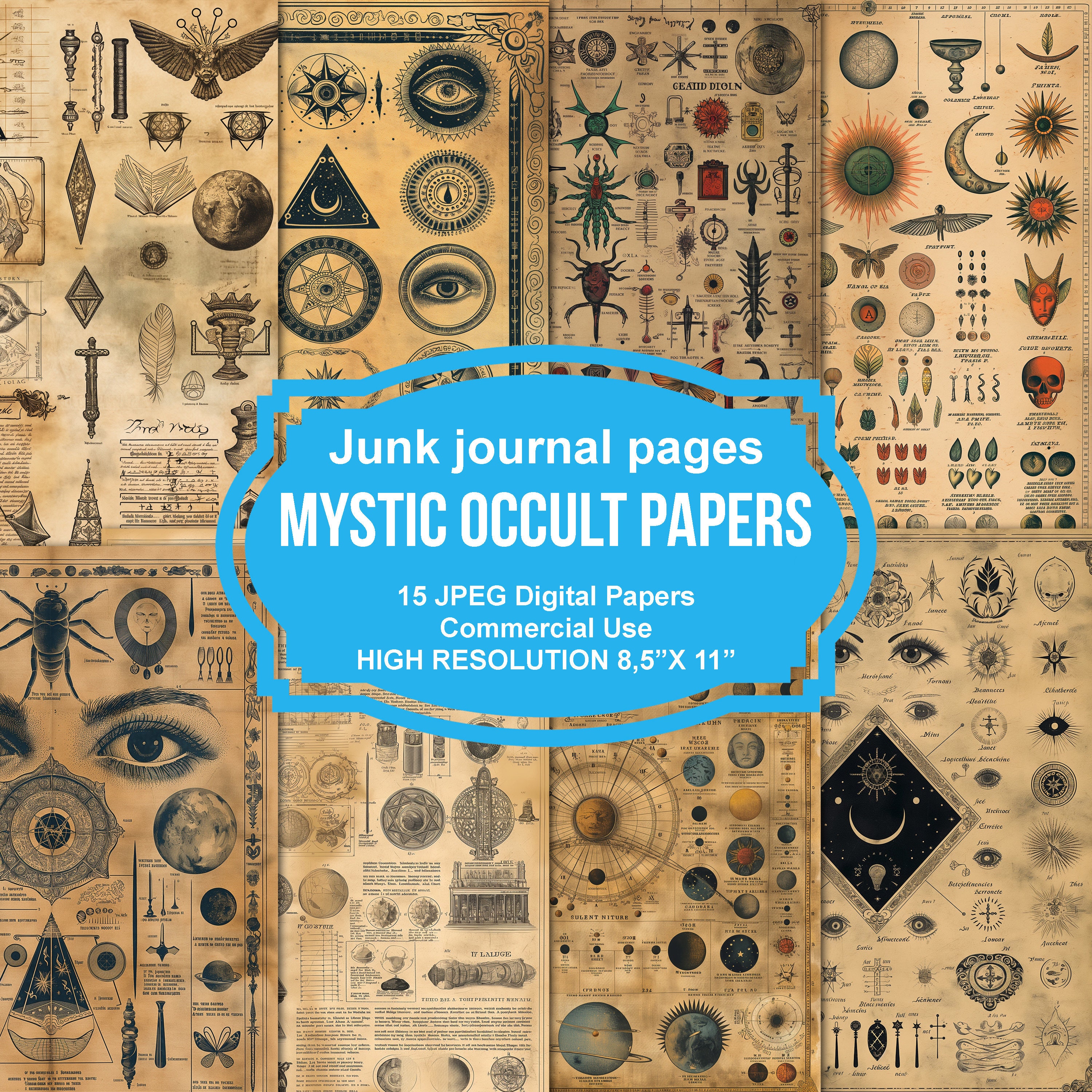 Mystic Occult Junk Journal Printable Pages, Junk Journal Kit, Scrapbook printable, Printable Paper, Digital Collage, Instant Download