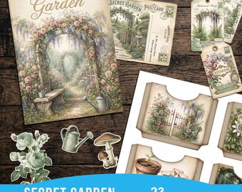 Secret Garden Junk Journal Book Kit, Shabby Chic Floral Mini Book Making Set, Gift Idea Beginner Easy No Sewing
