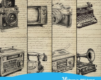 Vintage Device Digital Papers Junk Journal Signatures Grunge Paper Pack Printable Cardmaking Supply Scrapbooking Papers