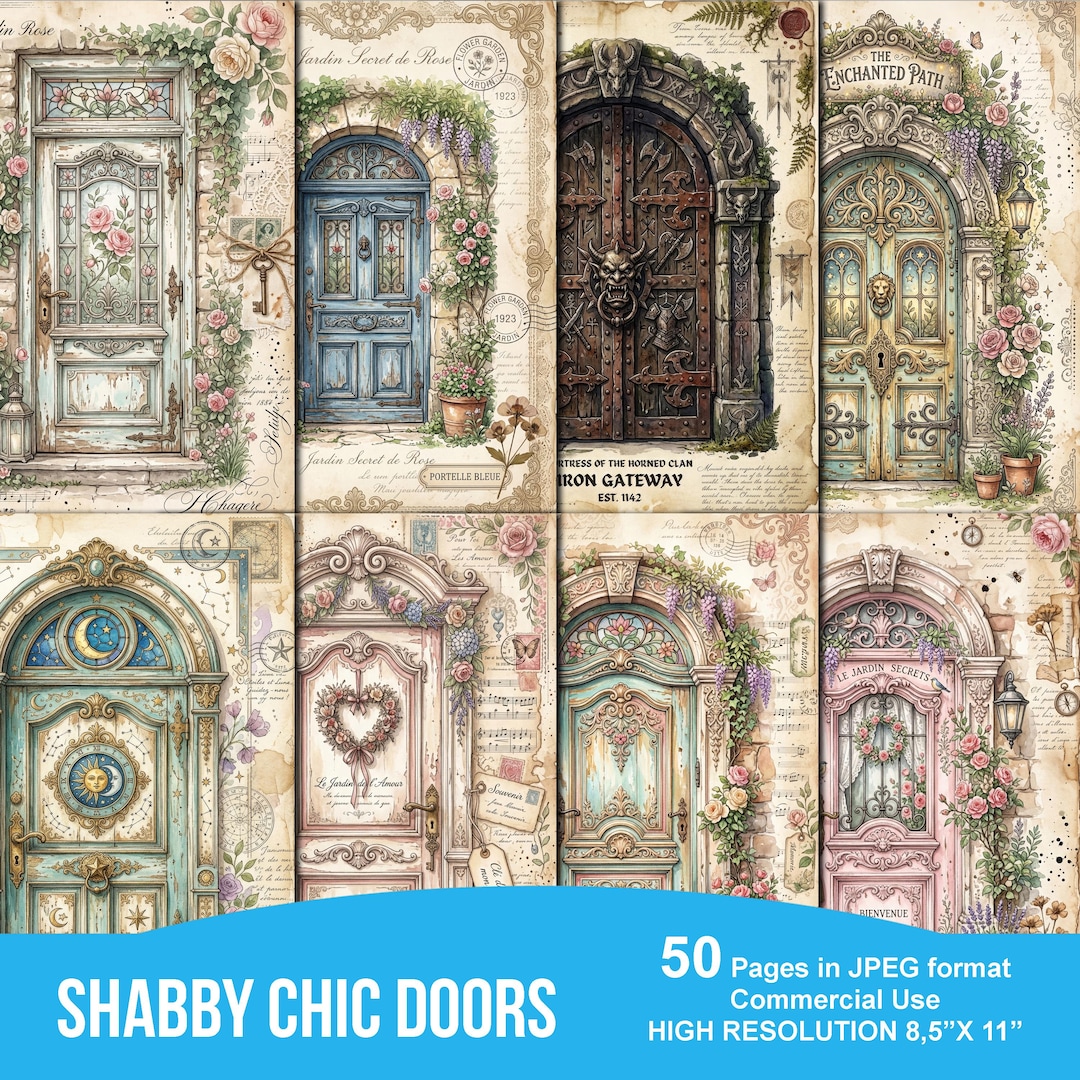 Enchanted Shabby Chic Doors Digital Paper, Secret Garden Gates Junk ...