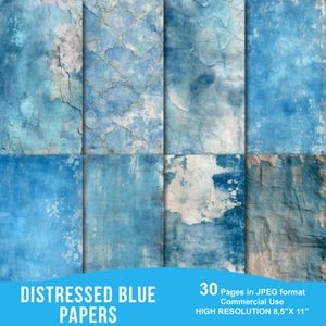 Distressed Blue Digital Junk Journal Papers, Watercolor Printables, Blue Digital Paper, Vintage Blue Junk Journal Kit, Digital Download