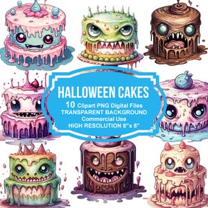Clipart Halloween Cakes, Aquarel Clipart, Halloween PNG, Griezelige Halloween, Plakboek, Papierkunst, Leuke PNG, Griezelige Taarten