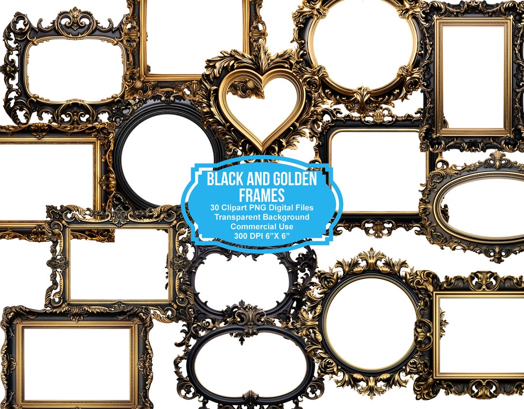 Black and Gold Frames Clipart - Rococo and Baroque Vintage Clip Art for ...