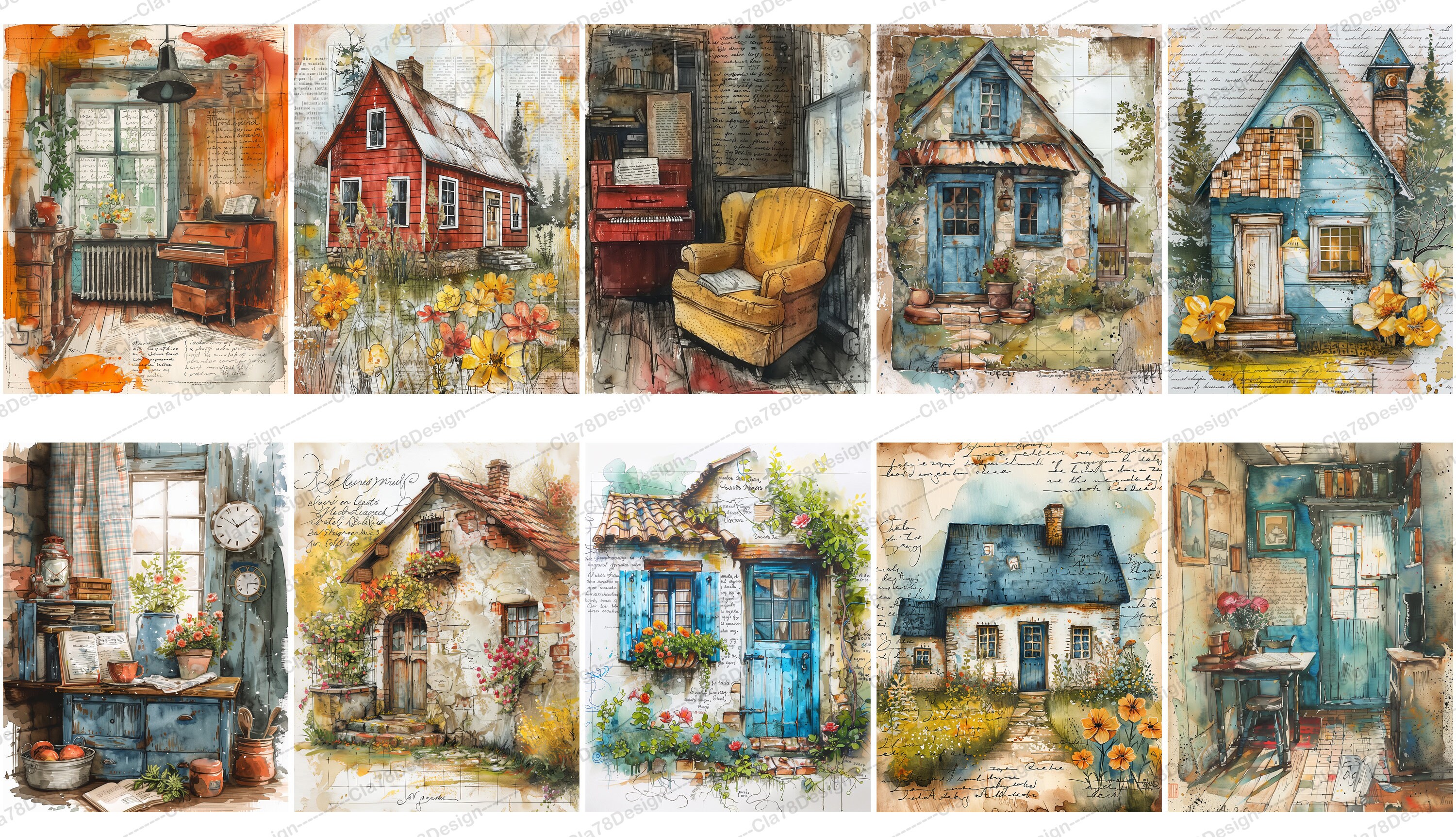 20 Cozy Cottage Junk Journal Printable Pages, Junk Journal Kit ...
