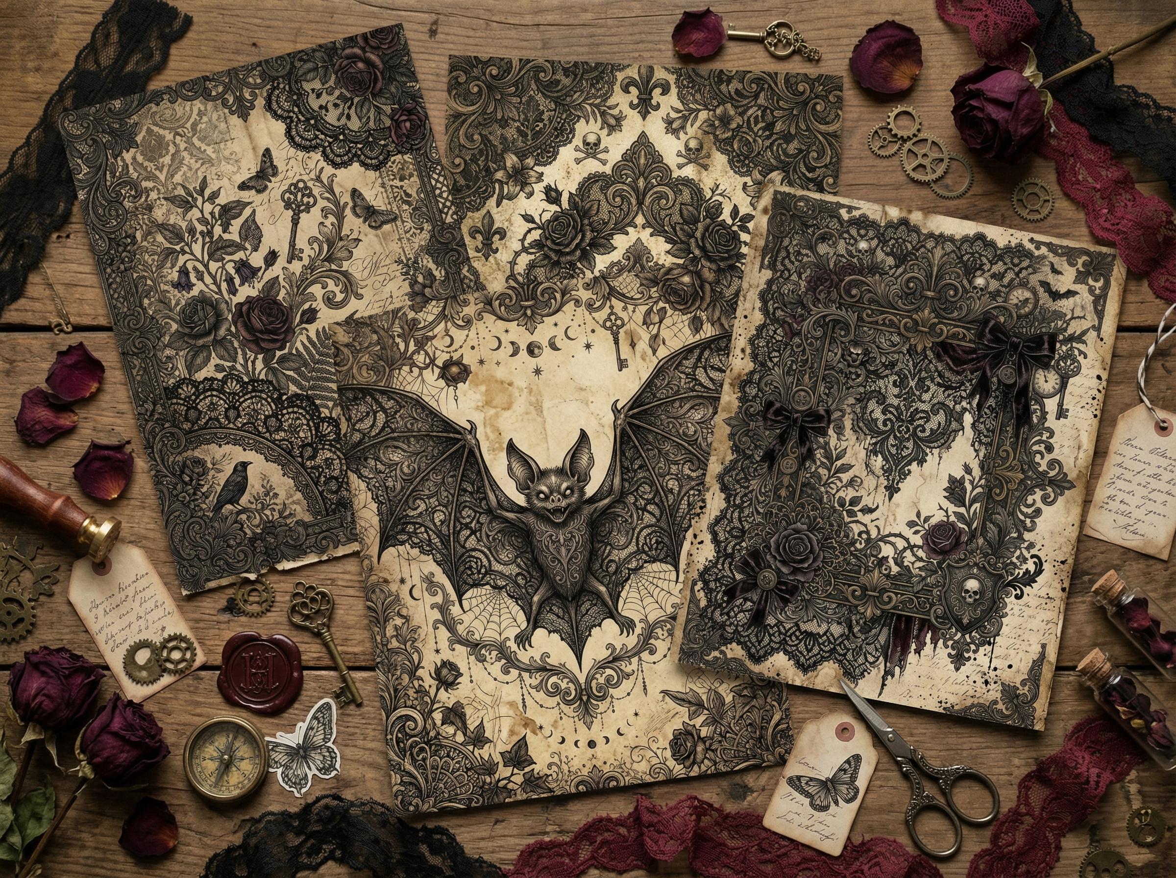 Gothic Romance Digital Paper, Dark Academia Junk Journal Pages, Vintage ...