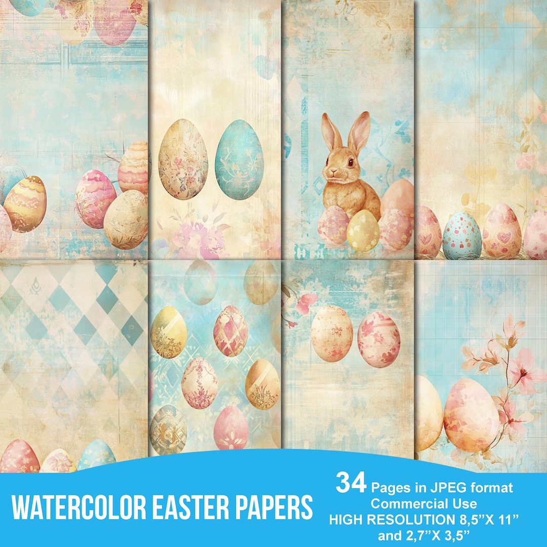 Watercolor Printable Vintage Easter Digital Paper, Retro Spring ...