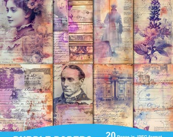 Purple  Junk Journal Printable Pages, Junk Journal Kit, Scrapbook printable, Printable Paper, Digital Collage, Instant Download