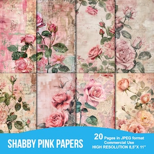 Elegant Pink Roses Junk Journal Printable Pages, Junk Journal Kit, Scrapbook printable, Printable Paper, Digital Collage, Instant Download
