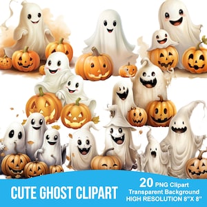 Cute Ghost Clipart, Happy Halloween, Watercolor, Cute Ghost Png, Spooky Clipart, Candy Clip Art, Commercial Use, Instant Download