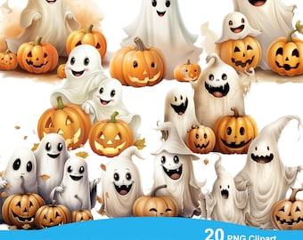 Cute Ghost Clipart, Happy Halloween, Watercolor, Cute Ghost Png, Spooky Clipart, Candy Clip Art, Commercial Use, Instant Download