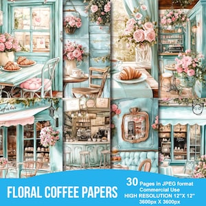 Shabby Chic Retro Coffee Paper Decoupage, 30 High Quality Watercolor JPGs, Rustic Home, Journaling, Scrapbook, Digital Download