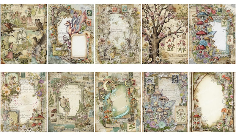 Vintage Fairy Digital Paper, Fantasy Junk Journal Pages, Whimsical ...