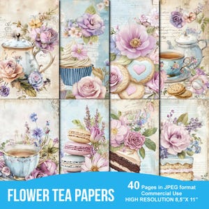 Flower Tea Journal Pages, Spring Ephemera,  Printable Paper, Digital Collage Sheet, Printable Antique Junk Journal, Old Journaling Ephemera