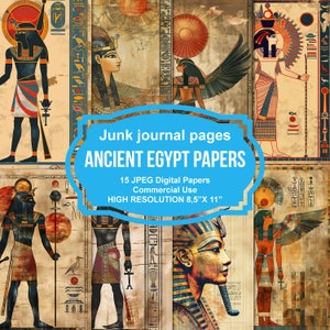 Páginas de diario basura del Antiguo Egipto, papel de álbum de recortes imprimible, hoja de collage digital, kit de efímeras antiguas, descarga de faraón egipcio antiguo