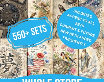 Paquete completo de artículos para álbumes de recortes / Pase de acceso de por vida a papel digital / Materiales efímeros y recortes para álbumes de recortes vintage / Mega kit de manualidades