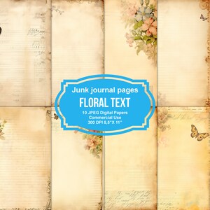 10 páginas imprimibles con texto floral para diario basura, kit para diario basura, álbum de recortes imprimible, papel imprimible, collage digital, descarga instantánea