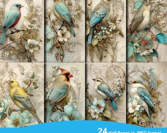 Bird Garden Junk Journal Half Papers, Bird Ephemera, Scrapbook printable, Printable Paper, Digital Collage, Spring Pages, Digital Collage