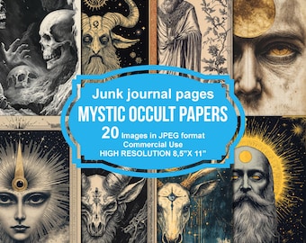 Páginas imprimibles de diarios antiguos místicos y ocultos, kit imprimible para álbumes de recortes, papel imprimible, collage digital, descarga instantánea