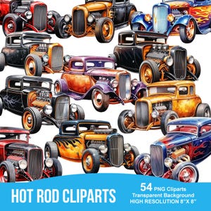 Hot Rod Car Clipart Bundle, 54 Car Clipart Mega Bundle, Car Png, Classic Cars, Hot Rod Cars, Vintage Cars, Old Cars Png