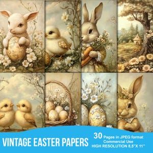 Páginas de diário de Páscoa vintage, álbum de recortes digital, kit de papel de coelho floral, impressão de primavera, itens efêmeros vintage, folha de colagem de ovos de Páscoa