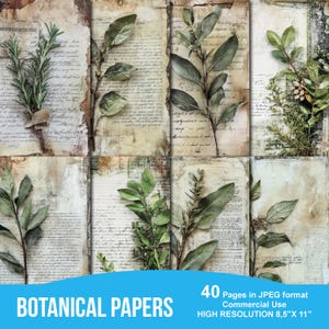 Páginas imprimíveis do diário de lixo verde botânico, kit de diário de lixo, álbum de recortes para impressão, papel para impressão, colagem digital, download instantâneo