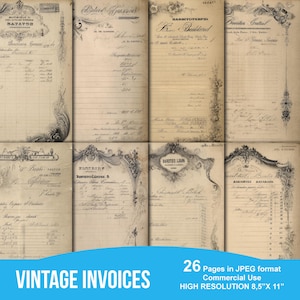 Vintage Ledger Seiten, Vintage Rechnungen, Junk Journal Papier, digitales Collage Blatt, altes Journaling Ephemera, handgeschriebenes Scrapbook