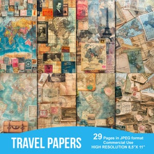 Páginas imprimíveis do diário de lixo de documentos de viagem, kit de diário de lixo, álbum de recortes para impressão, papel para impressão, colagem digital, download instantâneo